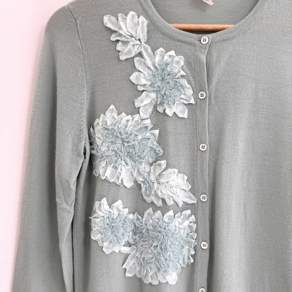 J. Crew Floral Appliqué Jackie Cardigan Mint Green Medium - Picture 2 of 6